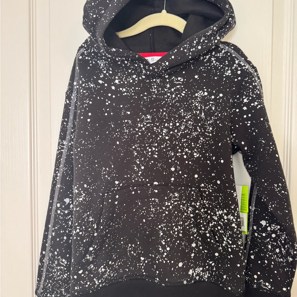 DSG Boys Splatter Fleece Hoodie Black White XS 6-7 NWT